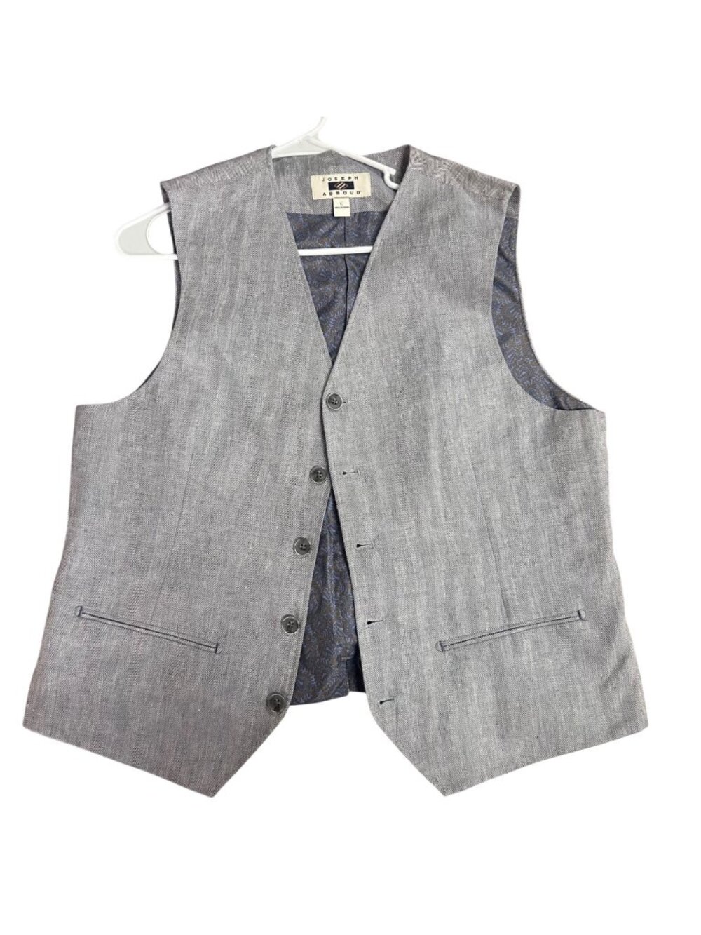 Joseph Abboud Mens Gray Linen Vest L Adjustable Back Classic Style
